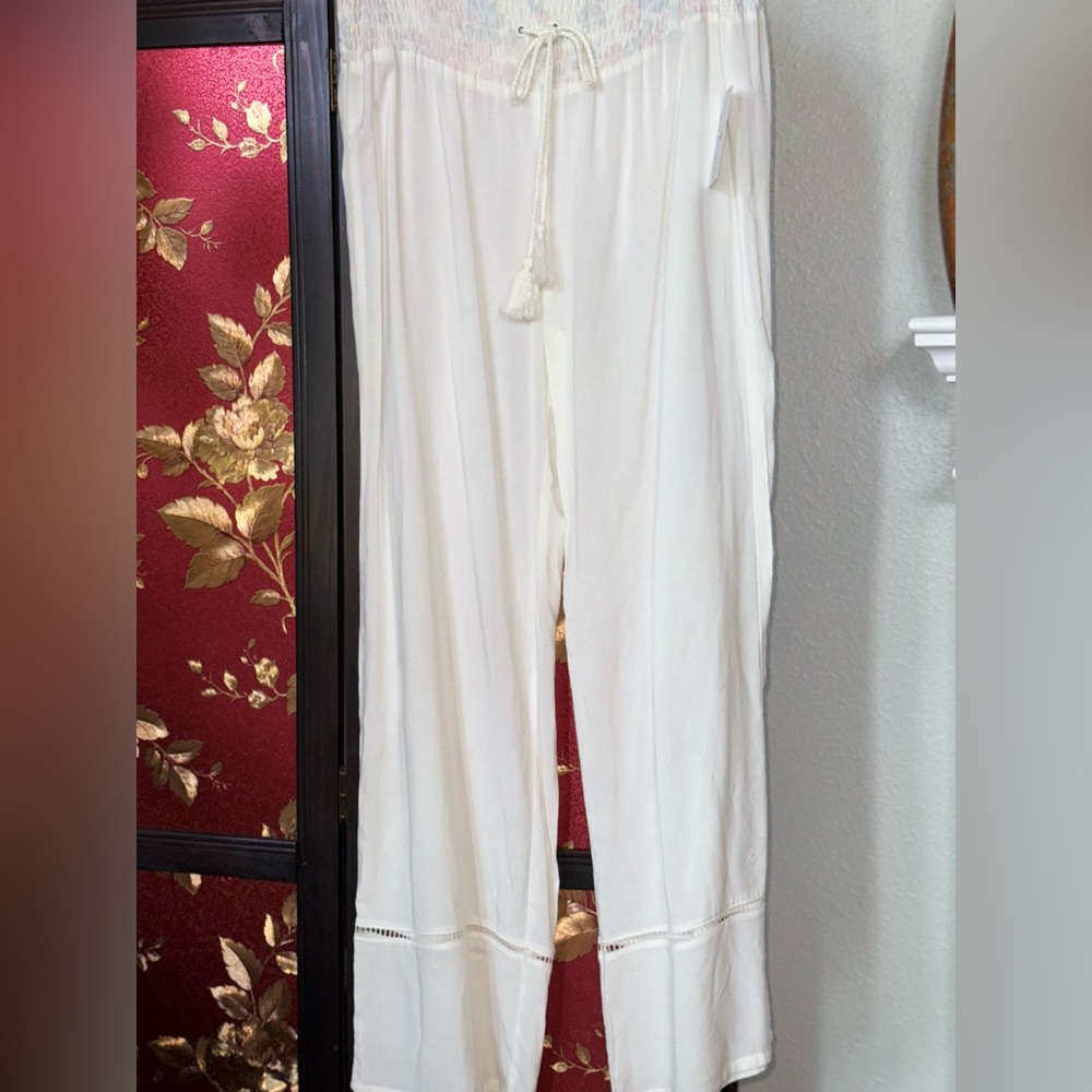 Vera Bradley Claudine Palazzo White Linen Pants- Size Medium - Brand New